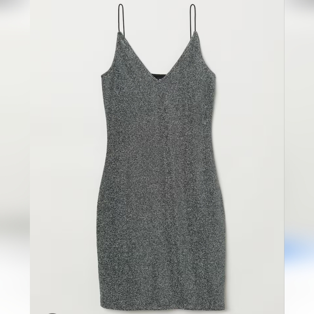 H&M Divided Size 0 Gray Metallic Threaded Bodycon Sexy Shimmer Dress 3135-BA